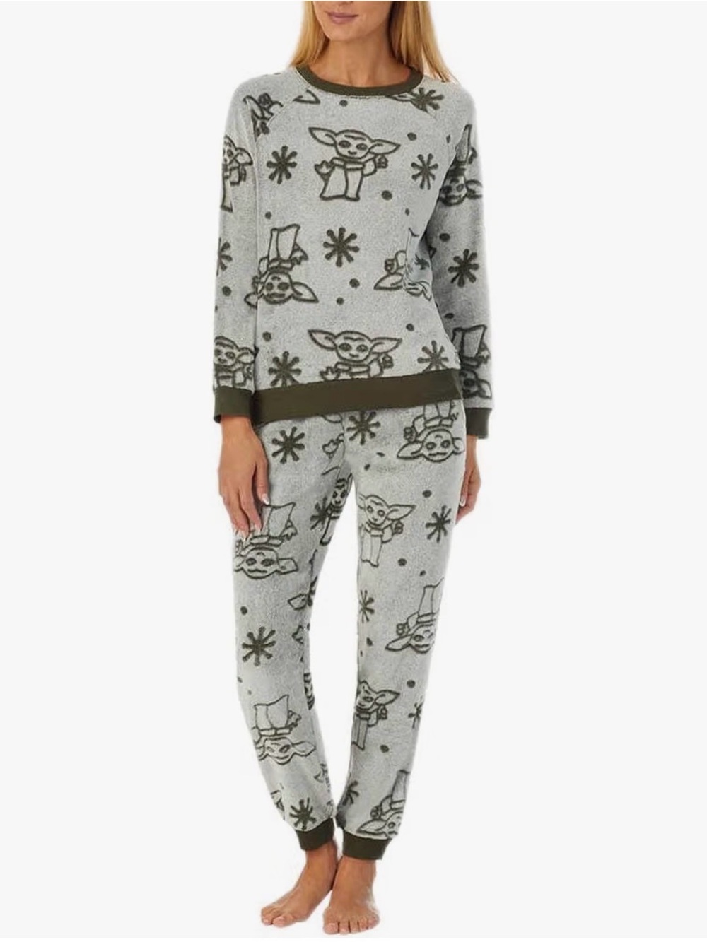 Star Wars Grogu Baby Yoda Plush Fleece Pajama Set Gray Women’s Size L